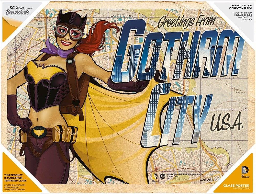 DC Comics Bombshells Glass Poster Greetings From Gotham City 30 x 40 cm
