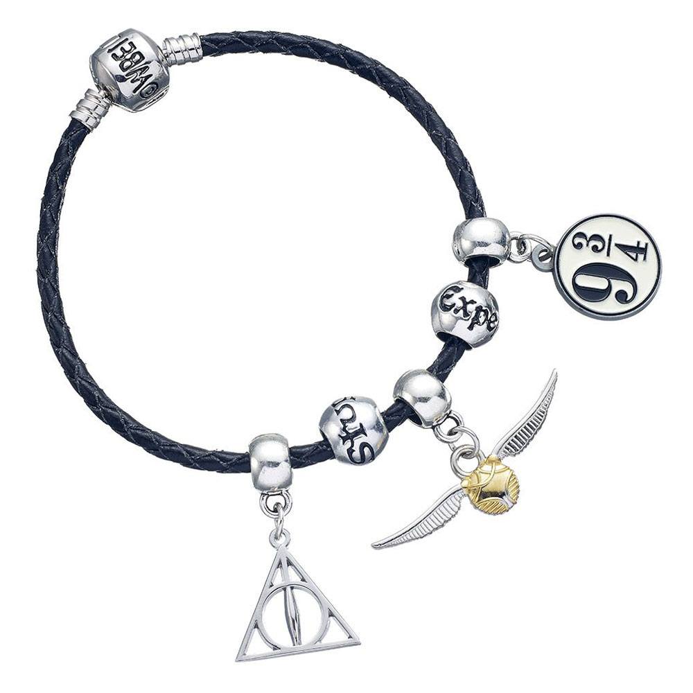 Harry Potter Leather Bracelet Deathly Hallows/Snitch/Platform Spellbeads