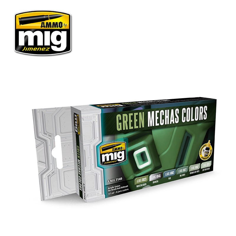 AMMO of Mig Jimenez Green Mechas Colors Set AMIG7149