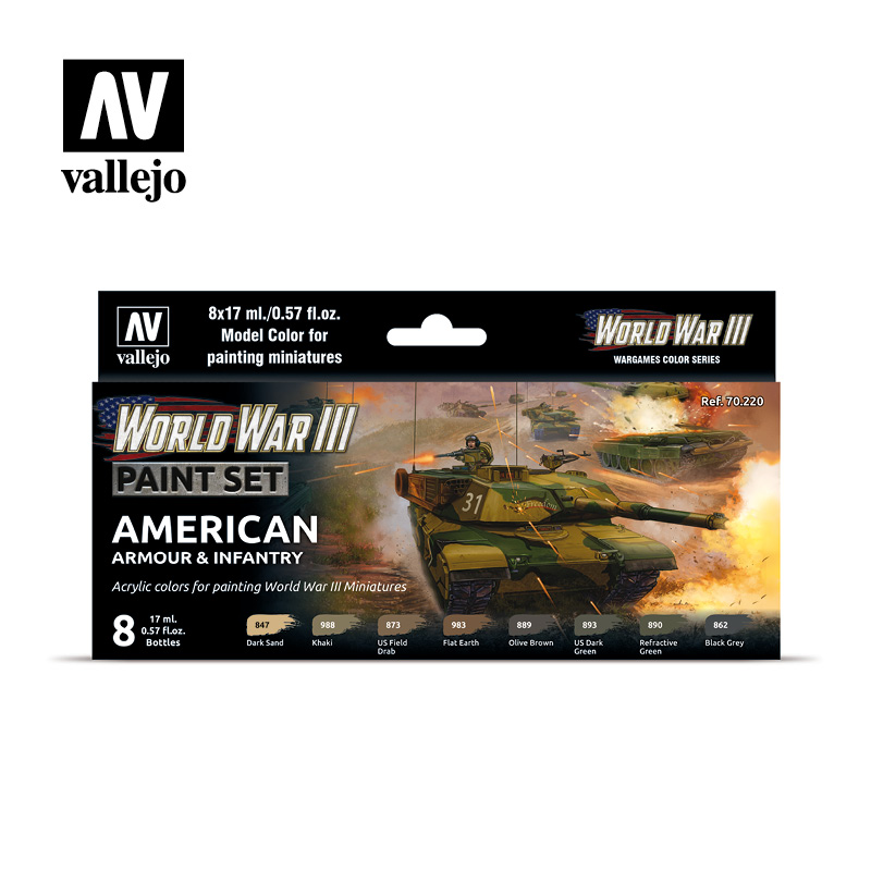 Vallejo WWIII American Armour & Infantry Paint Set 70220