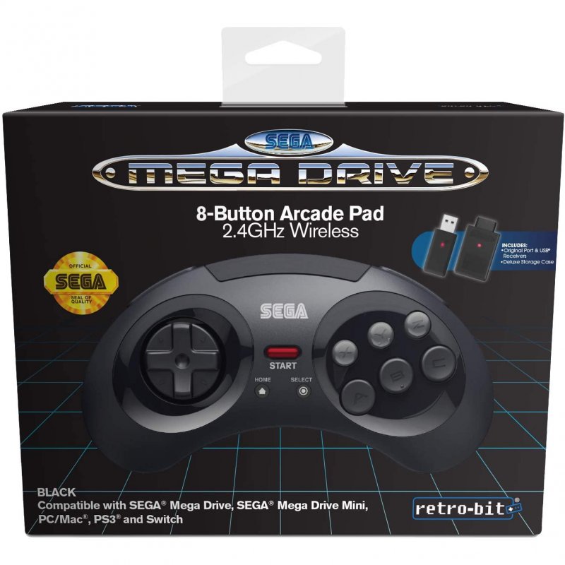Retro-Bit Gamepad Official SEGA Mega Drive 8-B 2.4G Wireless Preto