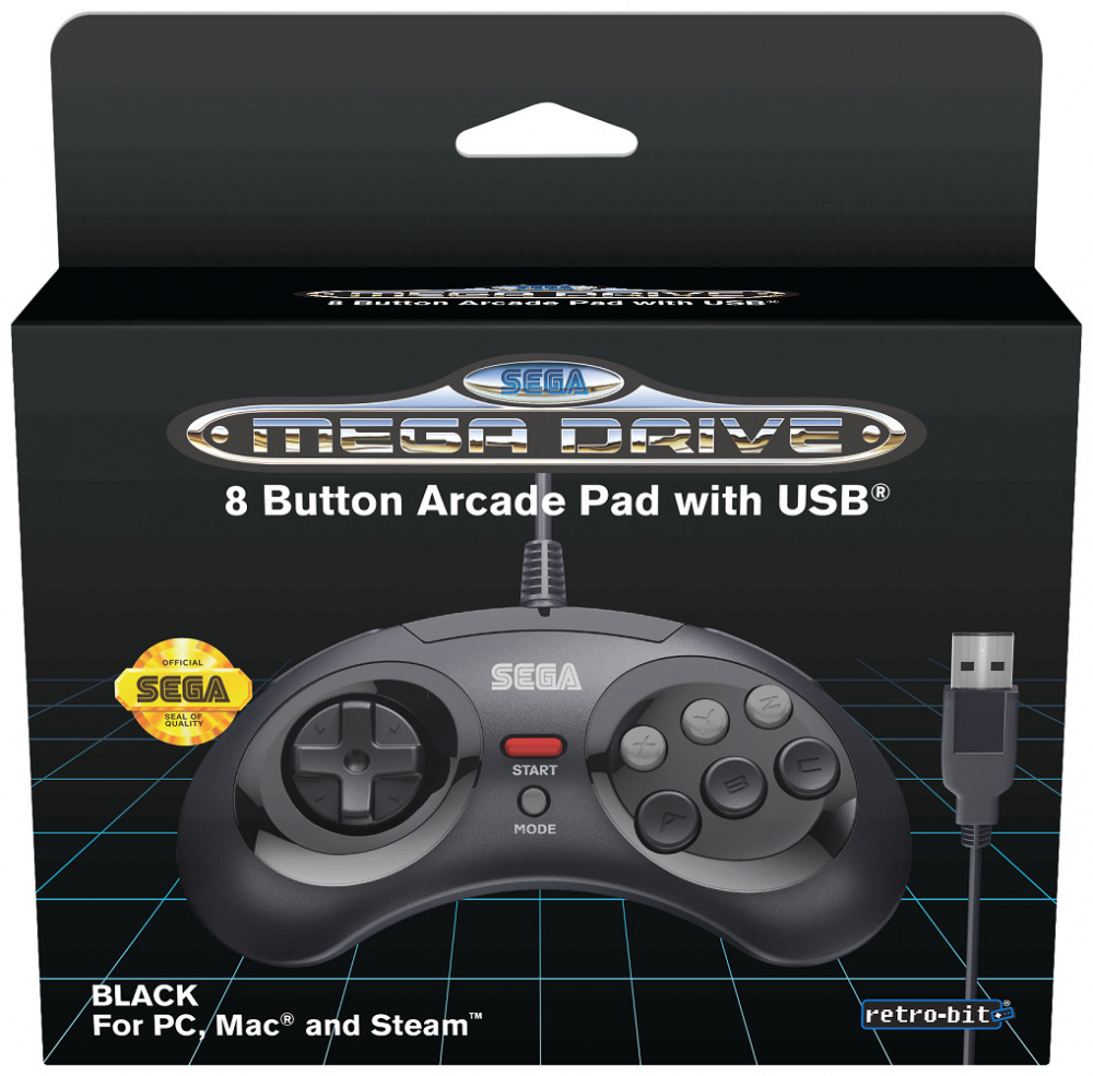 Retro Bit Official SEGA Mega Drive 8 Button USB - Black/Preto