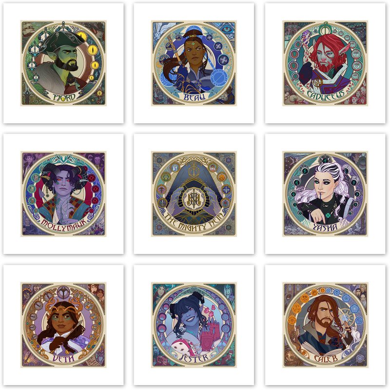 Critical Role: The Mighty Nein Portrait Series-Set of 9 Unframed Art Prints