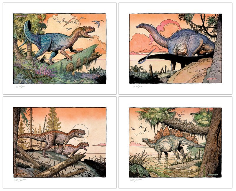 William Stout Art Prints Dinosaur Series: The Jurassic Era 41 x 33 cm - Set