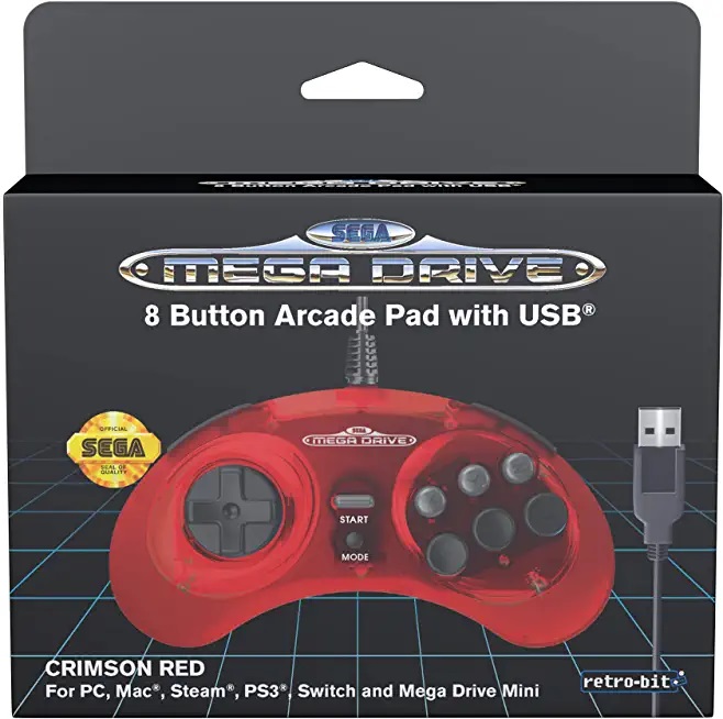 Retro-bit SEGA Mega Drive 8-Button Gamepad USB Crimson Red