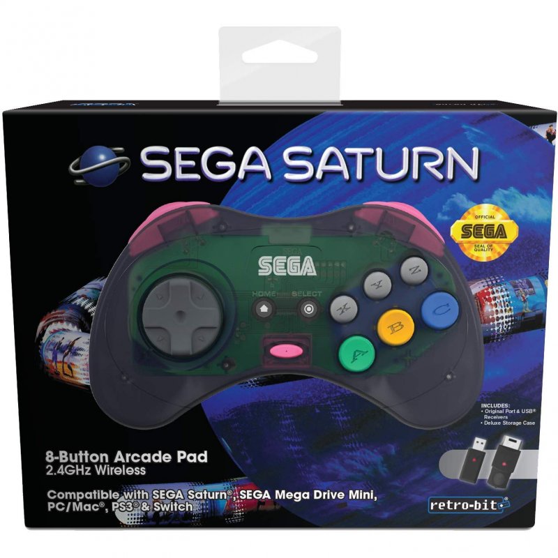 Retro-bit SEGA Saturn 8-button Arcade Pad 2.4GHz Wireless - Grey