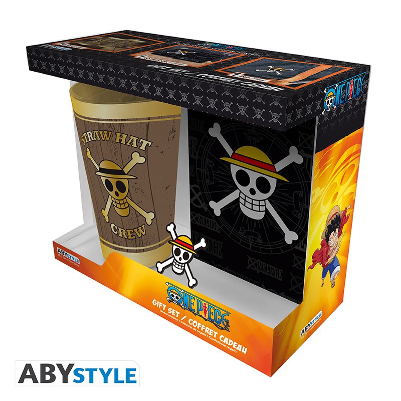 ONE PIECE - Pck XXL glass + Pin + Pocket Notebook Skull