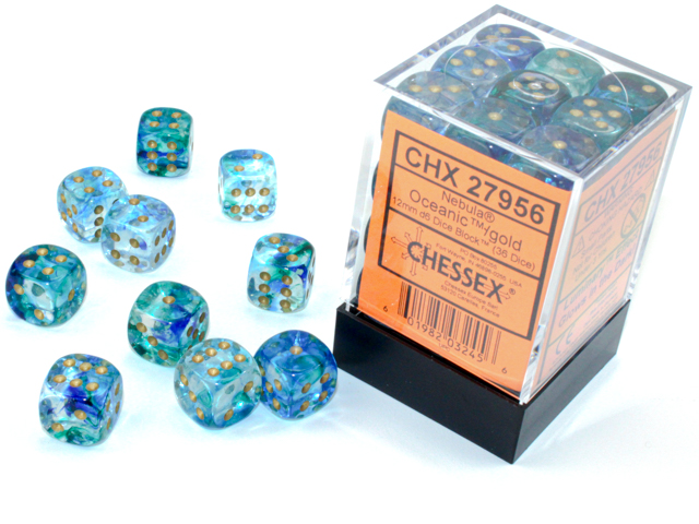 Chessex - Nebula TM 12mm d6 Oceanic/gold Luminary Dice Block (36 dice)