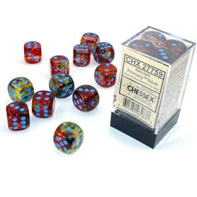 Chessex 16mm d6 Blocks - Nebulad6 Primary/blue Luminary Dice Block 12 dice
