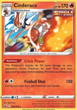 Single Pokémon Cinderace (CRE 028) Holo - English