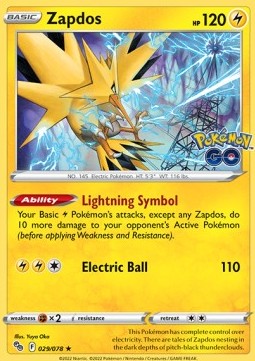 Single Pokémon Zapdos (PGO 029) Holo - English