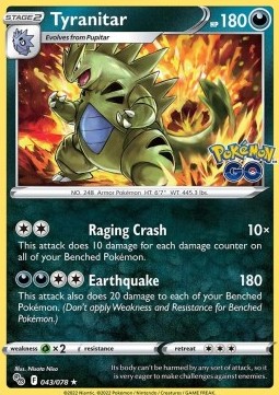 Single Pokémon Tyranitar (PGO 043) Reverse Holo - English